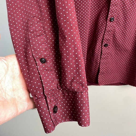 Frank & Oak Men's Medium Long Sleeve Polka Dot Button Down Shirt Burgundy‎ Wine - Picture 3 of 13